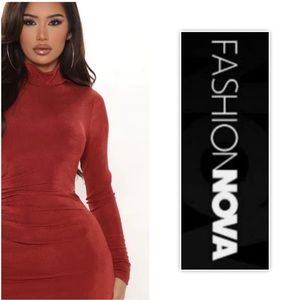 Fashion Nova Rust Fitted Stretch Maxi Dress-